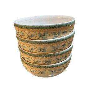 Pfaltzgraff French Quarter Set of 4 Soup Cereal Bowls Leaf Floral Banner